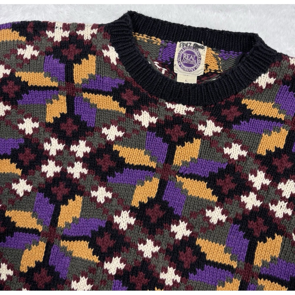 VTG 80s 90s Saks Fifth Avenue Sweater Women L Abstract Geometric Wild Loud Bold